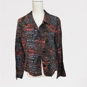Jacket NWOT black stripe over blue, pink, plum floral size L